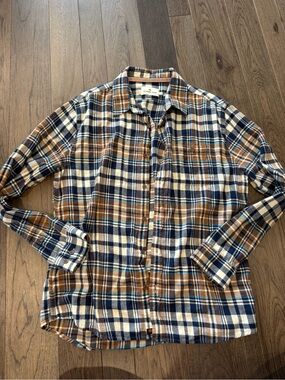 The Normal Brand Plaid Button-Down Shirt in Brown, Navy & Cream